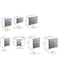 Cucina completa ad angolo - Melaminico bianco - Frontale in polimero grigio lucido - 290 x 150 cm