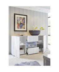 MILANO Sideboard – glänzend weiß lackiert – 2 Türen, 2 Schubladen – 181 x 43 x 84 cm