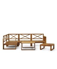 Salon de jardin en bois d'Acacia avec coussins gris - BOCARNEA - 6 personnes - LEVATA