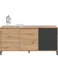 Sideboard 2 Türen 3 Schubladen – Melamin-Spanplatte – Eiche und Schwarz – BROOKLYN 154 cm x 41 cm x 74 cm