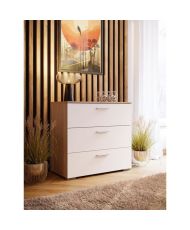 BASJANA Kommode – 3 Schubladen – Sonoma-Eiche und Mattweiß – 80,2 x 41,3 x 75,8 cm