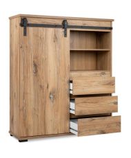 MANZANO Sideboard – Flagstaff-Eiche – 1 Schiebetür + 3 Schubladen + 2 Nischen – 120 x 140 x 40 cm