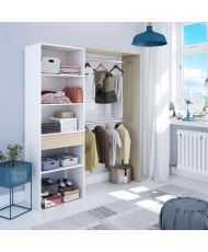 Ankleidezimmer – KLEID – 2 Kleiderschränke + 3 Nischen + 1 Regal + 1 Schublade – Weiß und Eiche – 158 x 187 x 40 cm