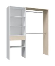 Ankleidezimmer – KLEID – 2 Kleiderschränke + 3 Nischen + 1 Regal + 1 Schublade – Weiß und Eiche – 158 x 187 x 40 cm