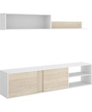 Wohnzimmerset - ATLANTA - TV-Schrank mit Wandregal - Weiß und Eiche - 180 cm