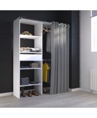  ARTIC Ankleidezimmer mit Vorhang – Weiß – 1 Säule + 2 Kleiderschränke + 1 Schublade