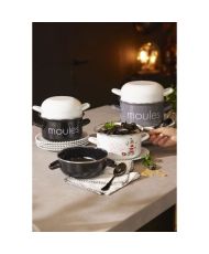 Marmite à moule BAUMALU 20 cm - moules - Couvercle blanc - Noir