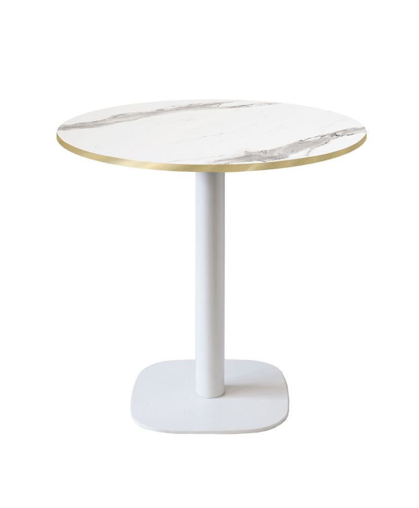 Runder Tisch Ø 70 cm – Rundes Modell aus weißem Marmor mit Messingkanten Runder Tisch Ø 70 cm – Rundes Modell aus weißem Marmor mit Messingkanten