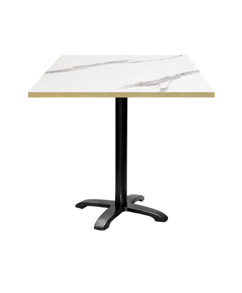 Tisch 70 x 70 cm – Modell Bazila aus weißem Marmor mit Messingkanten