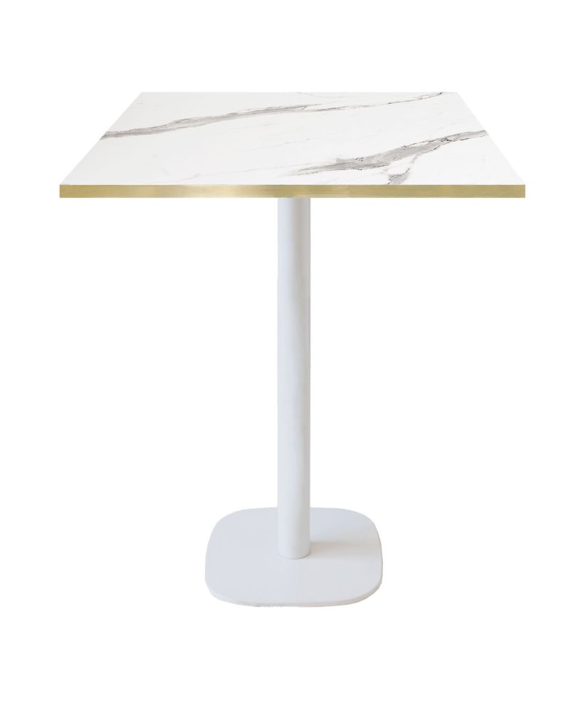 Mange-debout 70 x 70 cm - modèle Round banc marbre blanc chants laiton Mange-debout 70 x 70 cm - modèle Round banc marbre blanc chants laiton