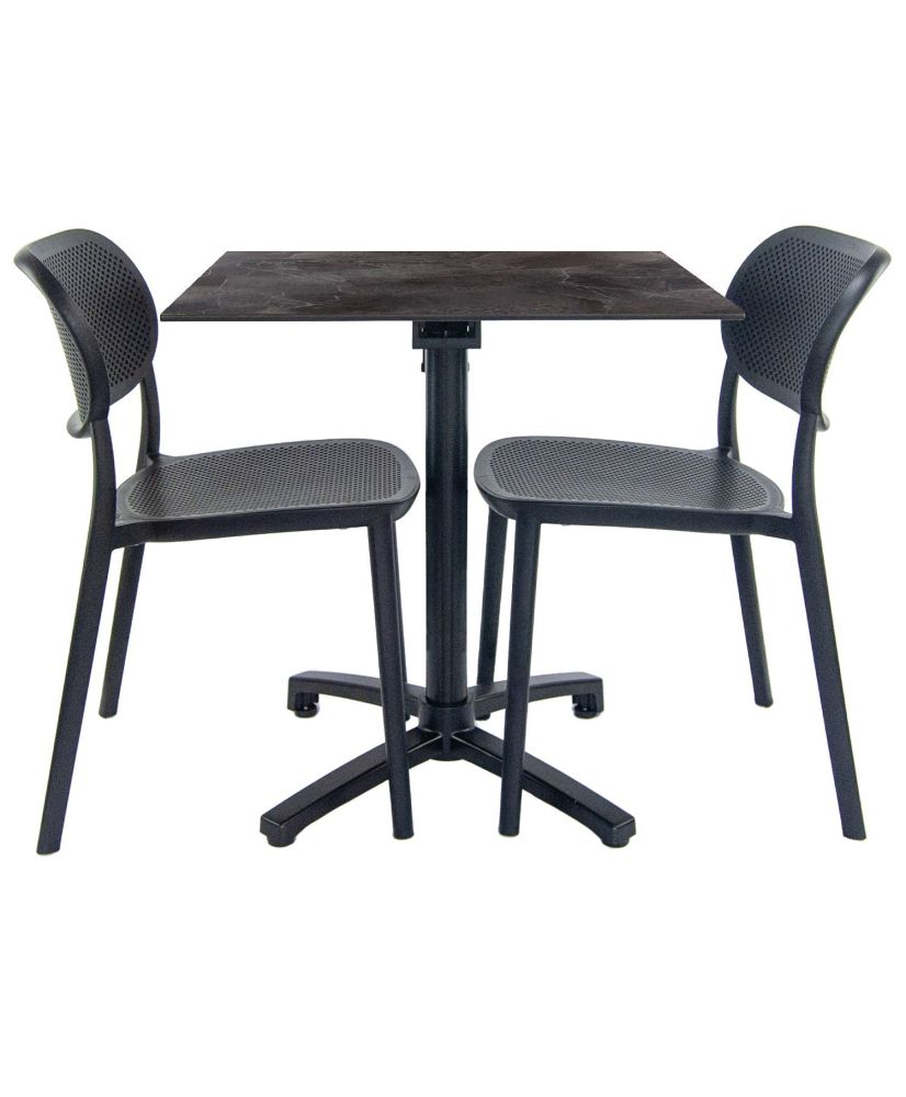 Foldable dark stone table + 2 chairs for terrace Foldable dark stone table + 2 chairs for terrace