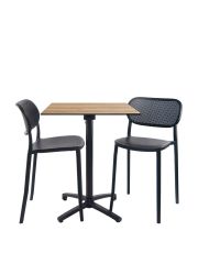 Foldable table with oak decor, height 90 cm + 2 high chairs for terrace