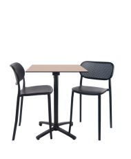 Table pliable beige hauteur 90 cm + 2 chaises hautes pour terrasse