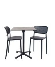 Foldable light stone table, height 90 cm + 2 high chairs for terrace