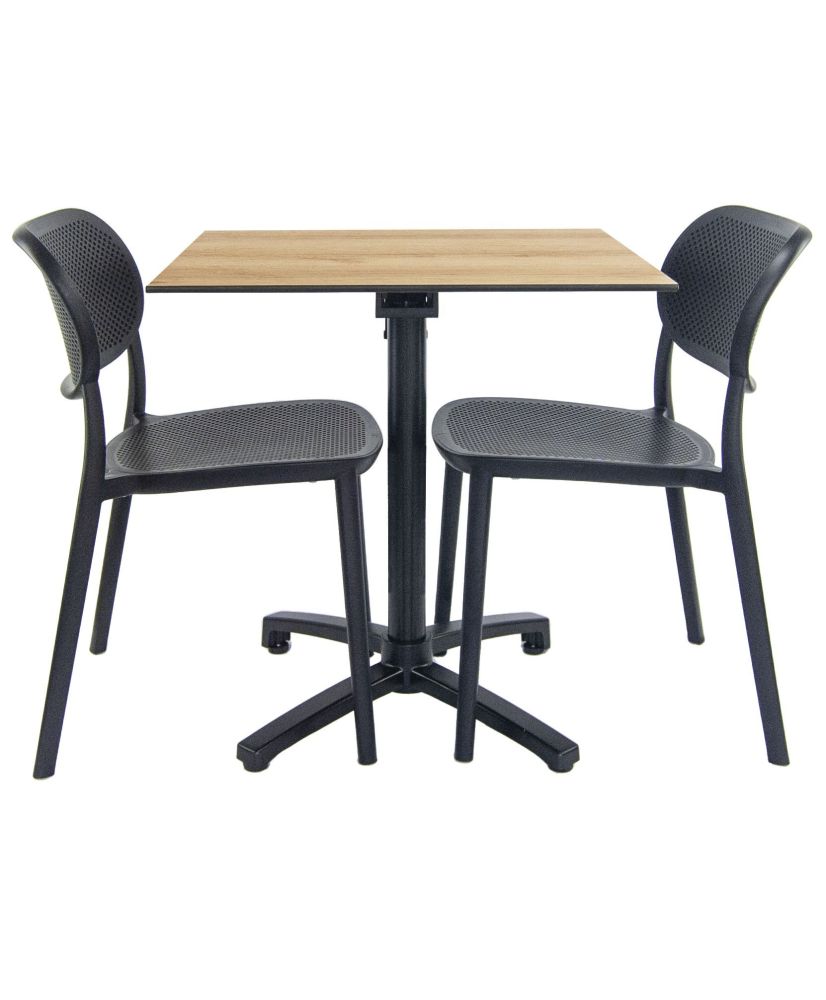 Foldable table with oak decor + 2 chairs for terrace Foldable table with oak decor + 2 chairs for terrace