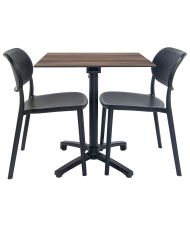 Klappbarer Tisch aus dunklem Holz + 2 Stühle für die Terrasse