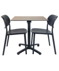Foldable light wood table + 2 chairs for terrace