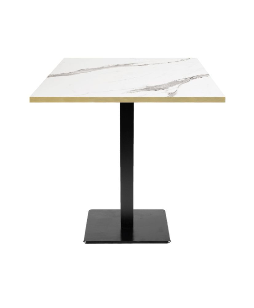 Tisch 70 x 70 cm – Modell Milan aus weißem Marmor mit Messingkanten Tisch 70 x 70 cm – Modell Milan aus weißem Marmor mit Messingkanten