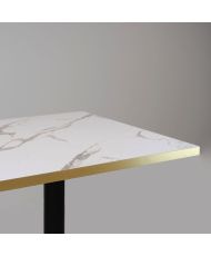 High table 70 x 70 cm - Round white marble model with brass edges