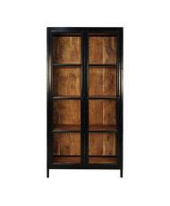 Collection HSM-Vitrine Kingston 2 Portes-90x40x185-Naturel/Noir-Acacia/Métal