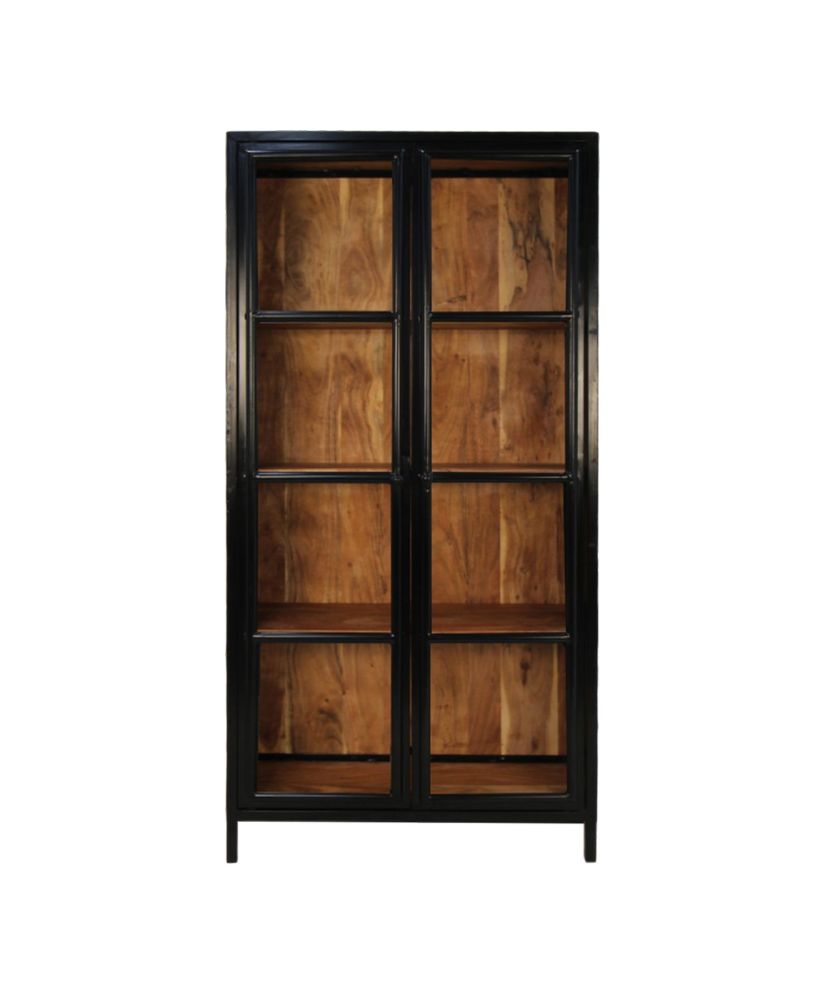 Vitrine 2 portes noir et bois 90 x 40 x 185 Vitrine 2 portes noir et bois 90 x 40 x 185
