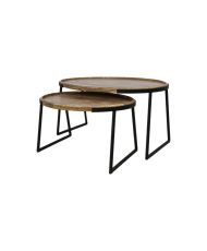 Collection HSM - Table basse ovale Paulson S/2 - 90x60x45/70x50x35 - Naturel/Noir - Mangue/Métal