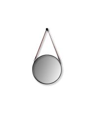 HSM Collection-Ronde Spiegel Met Riem-49x3x68-Zwart/Bruin-Metaal/Kunstleder