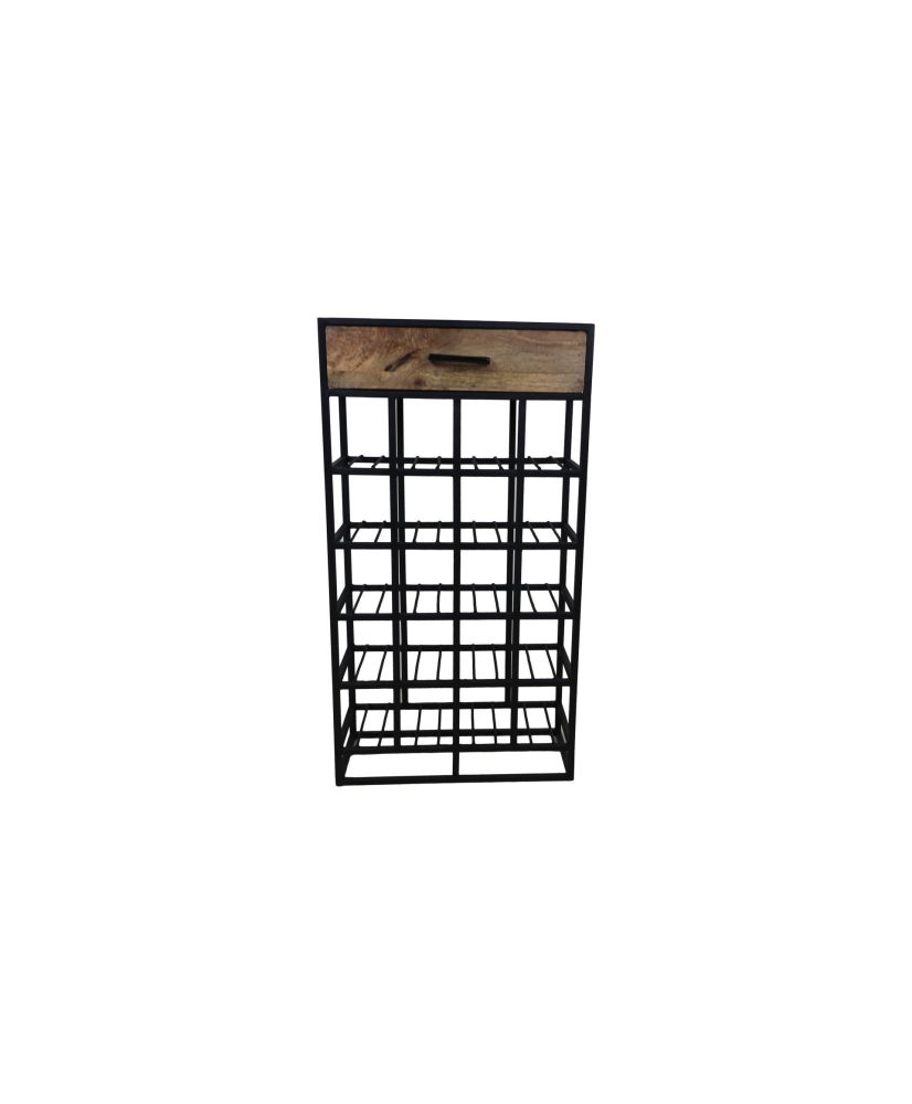 Collection HSM - Porte-bouteilles debout avec tiroir - 46x21x85 - Naturel/Noir - Mangue/Métal Collection HSM - Porte-bouteilles debout avec tiroir - 46x21x85 - Naturel/Noir - Mangue/Métal