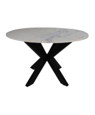 Collection HSM-Table à manger ronde en marbre-120x120x76-Blanc/Noir-Marbre/Métal