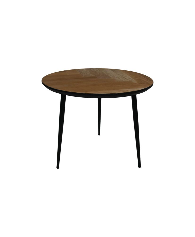 Table d'appoint ronde en métal noir et bois 60 x 60 x 49 