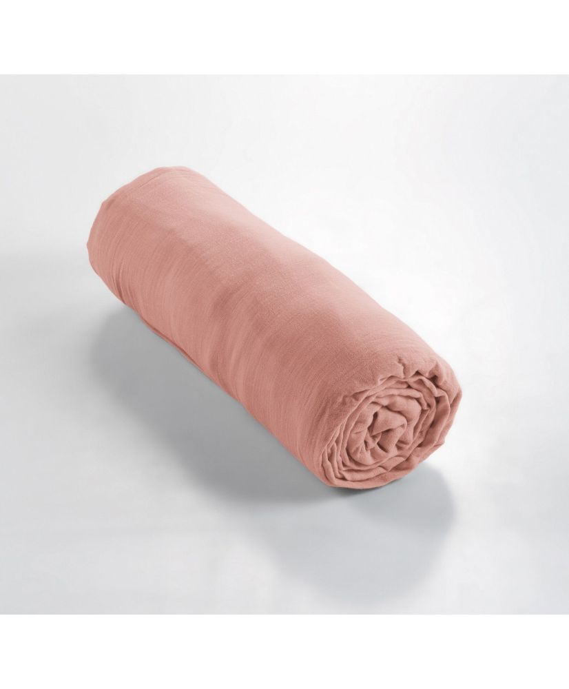 Fitted sheet 140 x 190 cm GAÏA Peach pink Fitted sheet 140 x 190 cm GAÏA Peach pink