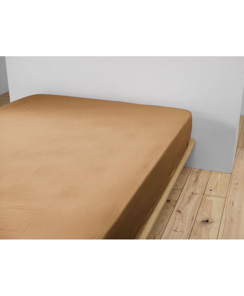 Drap housse 200 x 200 cm GAÏA Camel Drap housse 200 x 200 cm GAÏA Camel