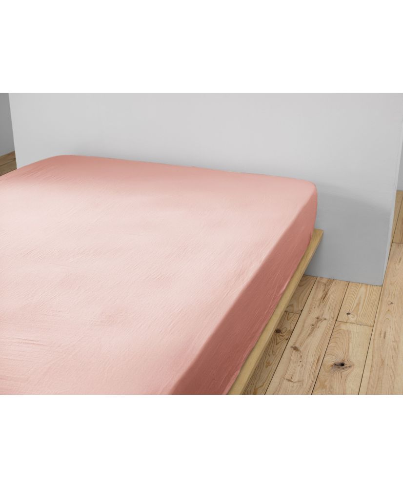 Drap housse 200 x 200 cm GAÏA Rose pêche Drap housse 200 x 200 cm GAÏA Rose pêche