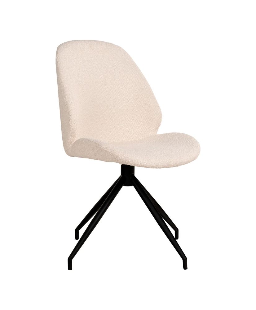 Drehbarer 2er-Set Esszimmerstühle aus beigem Bouclé-Polyester mit schwarzen Beinen Drehbarer 2er-Set Esszimmerstühle aus beigem Bouclé-Polyester mit schwarzen Beinen