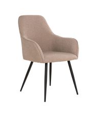 2er-Set Esszimmerstühle aus beigem Bouclé-Polyester mit schwarzen Beinen