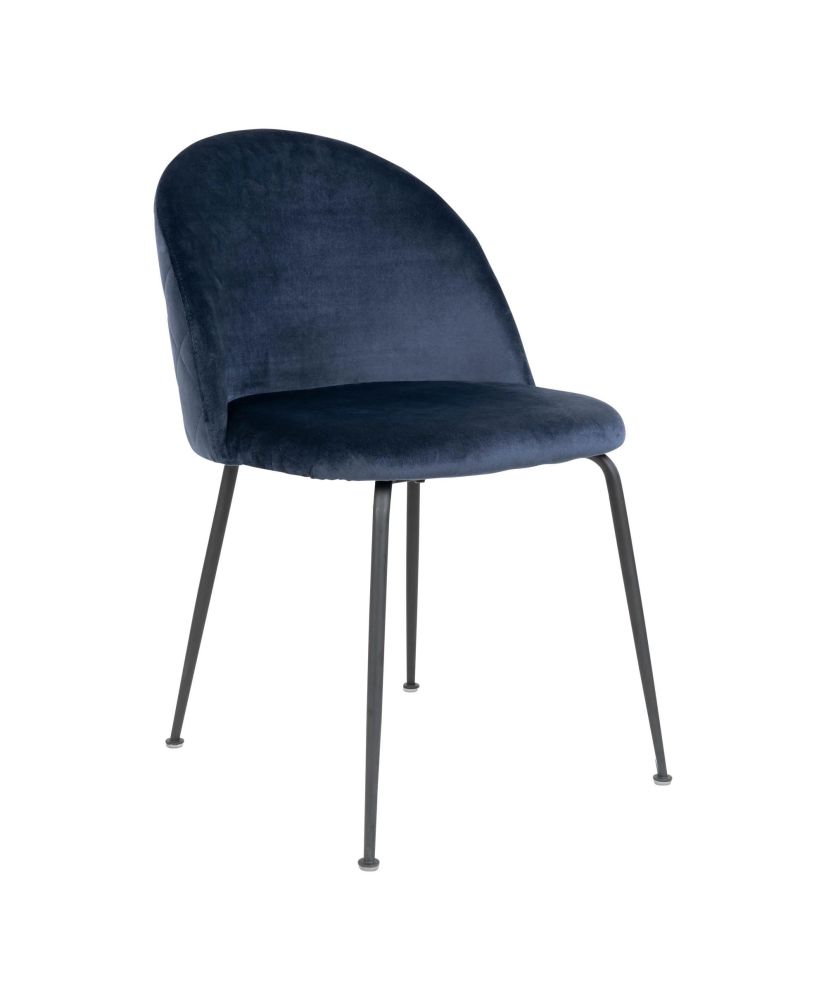 2er-Set Esszimmerstühle aus blauem Samt mit schwarzen Beinen 2er-Set Esszimmerstühle aus blauem Samt mit schwarzen Beinen