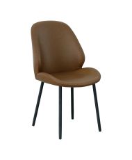 Lot von 2 Esszimmerstühle aus Kunstleder braun Vintage mit schwarzen Beinen