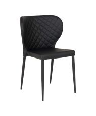 2 chaises de salle à manger large en cuir synthétique noir avec pieds noirs
