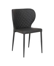 2 chaises de salle à manger en cuir synthétique gris foncé avec pieds noirs