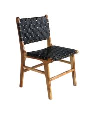 2 chaises de salle à manger en cuir synthétique noir avec pieds en teck