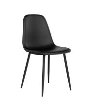 2 chaises de salle à manger en cuir synthétique noir avec pieds noirs