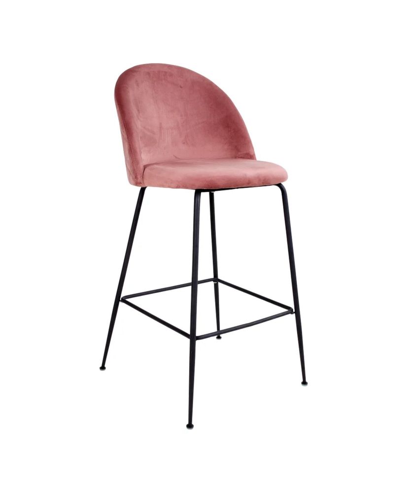 2 Barstuhl aus rosa Samt mit schwarzen Beinen 2 Barstuhl aus rosa Samt mit schwarzen Beinen