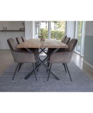 2er-Set Esszimmerstühle aus grauem Samt mit Armlehne und schwarzen Beinen