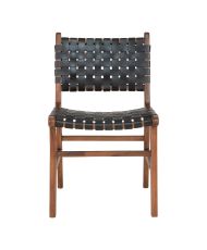 2 chaises de salle à manger en cuir synthétique noir avec pieds en teck
