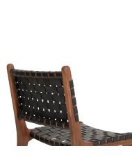 2 chaises de salle à manger en cuir synthétique noir avec pieds en teck