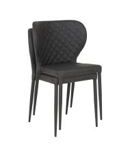 2 chaises de salle à manger en cuir synthétique gris foncé avec pieds noirs