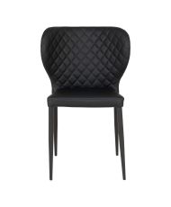 2 chaises de salle à manger large en cuir synthétique noir avec pieds noirs