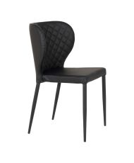 2 chaises de salle à manger large en cuir synthétique noir avec pieds noirs