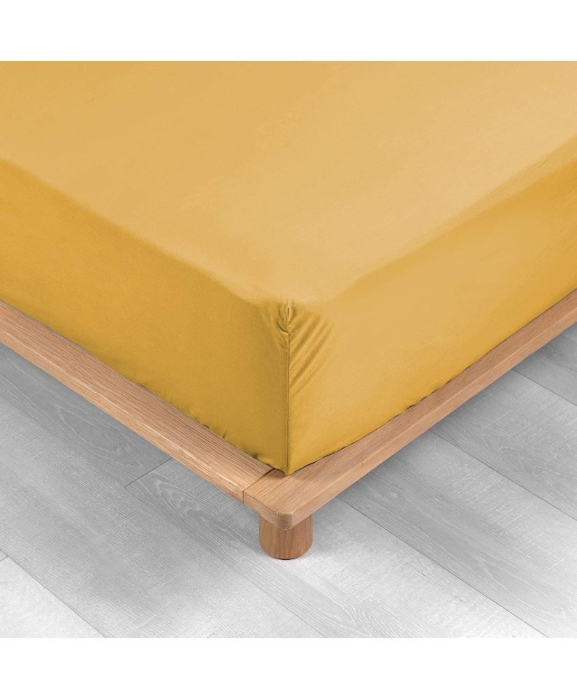 Drap-housse percale jaune 140 x 190 cm avec bonnet 30 cm Drap-housse percale jaune 140 x 190 cm avec bonnet 30 cm