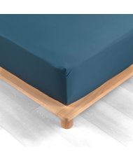 Blue percale fitted sheet 140 x 190 cm with 30 cm cover